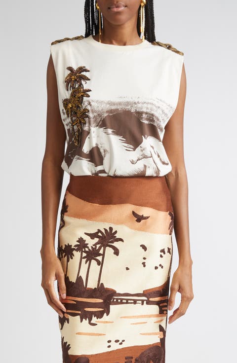 Brave Embellished Sleeveless Cotton Top