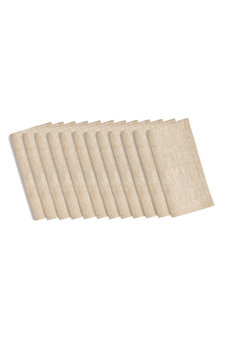 Linen Cocktail Napkins 6 x 6 Inch Set of 12 - Athena, Main, color, Champagne Beige