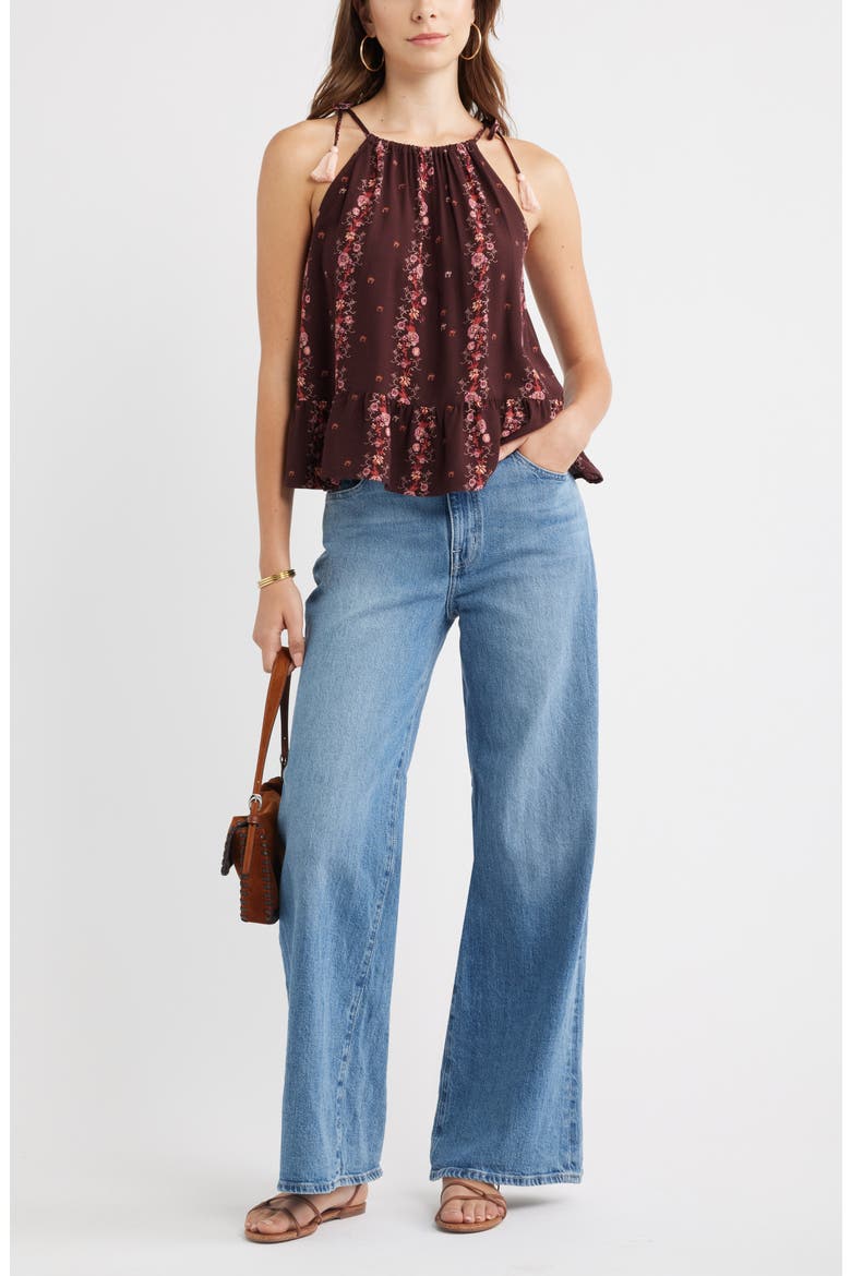 Ruffle Hem Camisole, Alternate, color, BURGUNDY BLOSSOM BORDER