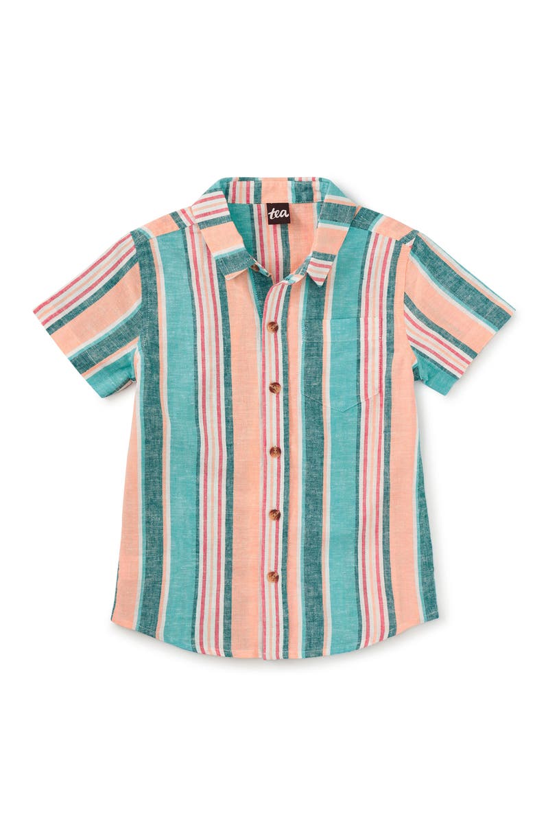 Tea Collection Stripe Button Up Woven Shirt, Main, color, Cyan