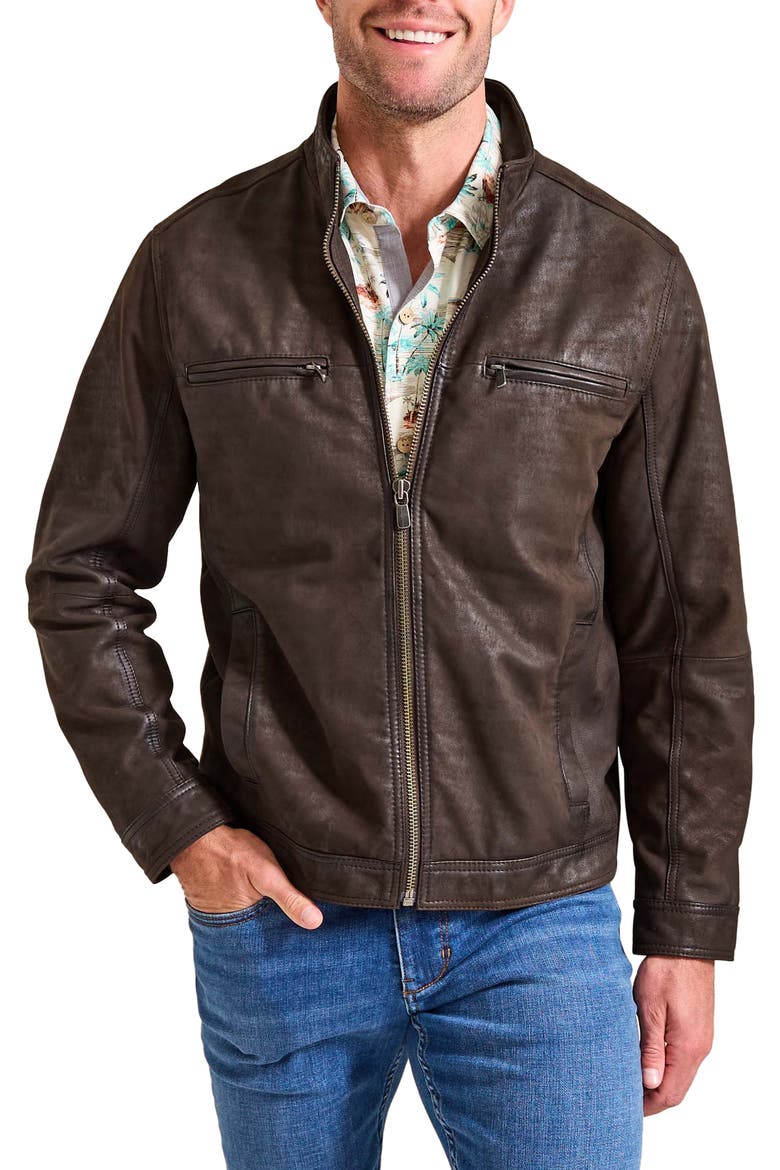 Highland Rocker Leather Jacket, Main, color, DARK BROWN