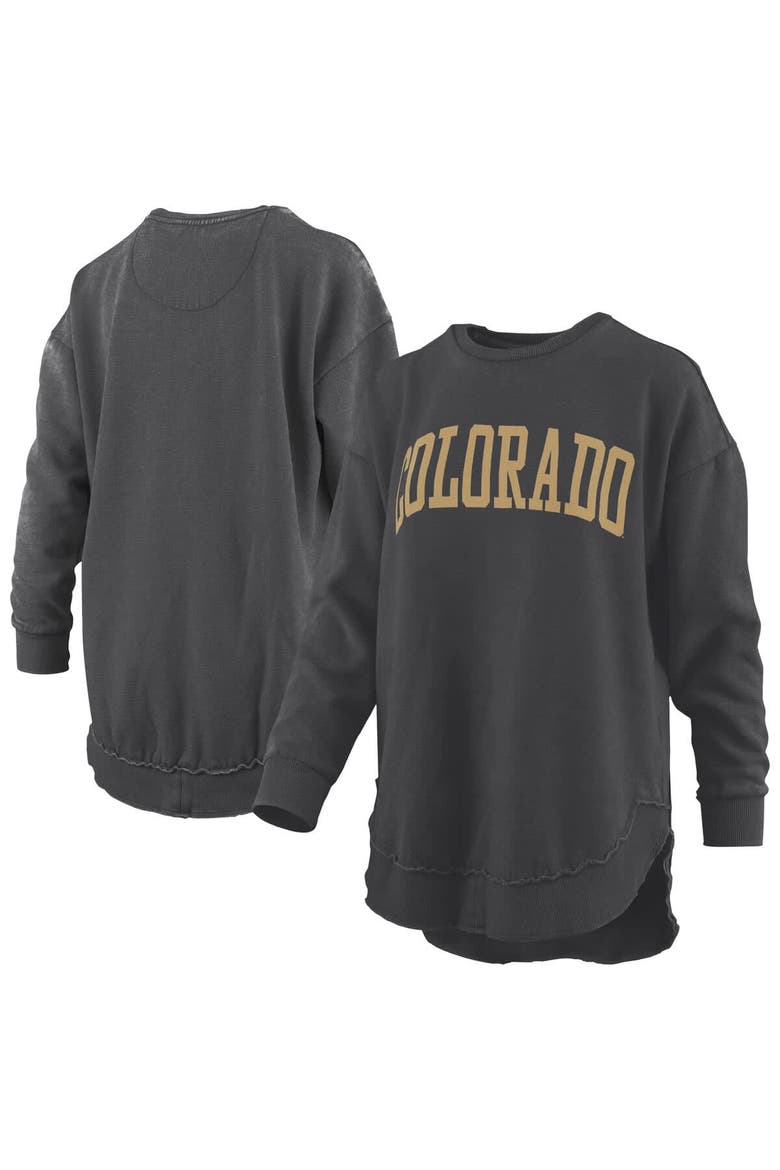 Women's Pressbox  Black Colorado Buffaloes Melange Poncho Vintage Fleece Long Sleeve Pullover Sweatshirt, Alternate, color, Black