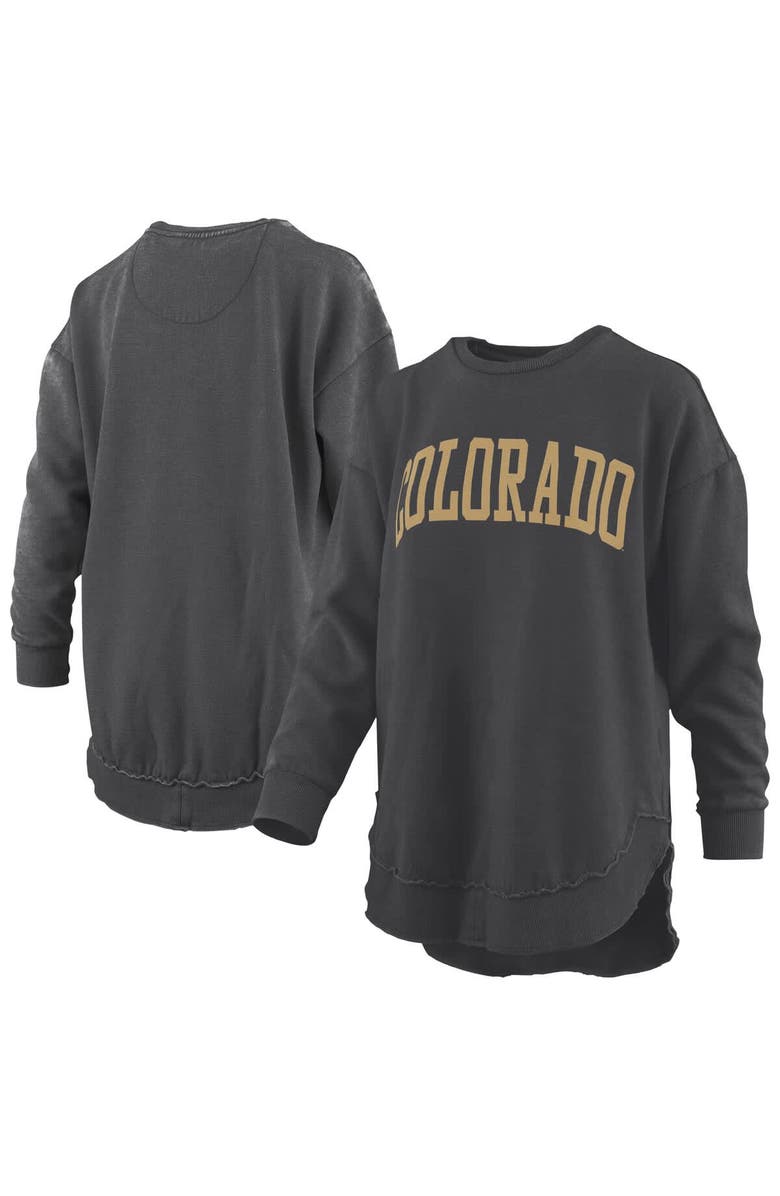 PRESSBOX Women's Pressbox Black Colorado Buffaloes Melange Poncho Vintage Fleece Long Sleeve Pullover Sweatshirt, Alternate, color,