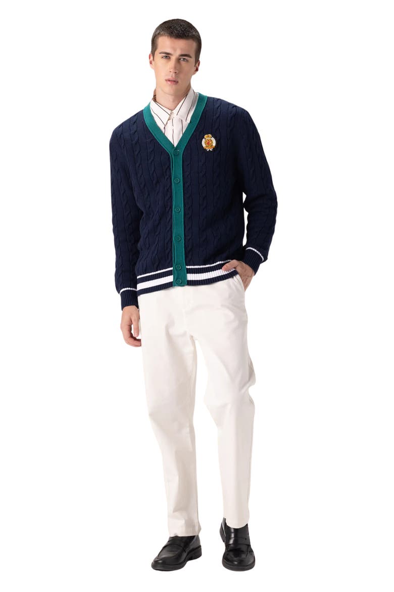 Cable Knit Cardigan, Alternate, color, Navy