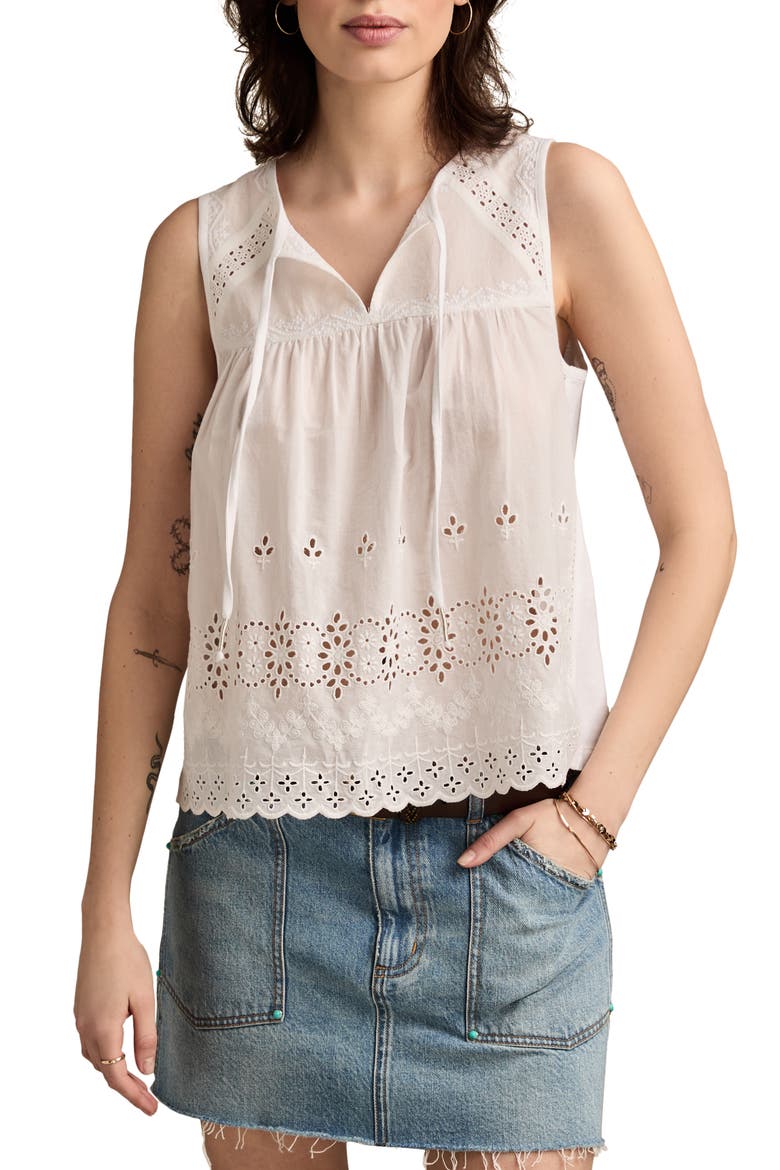Eyelet Embroidered Cotton Tank, Main, color, WHISPER WHITE