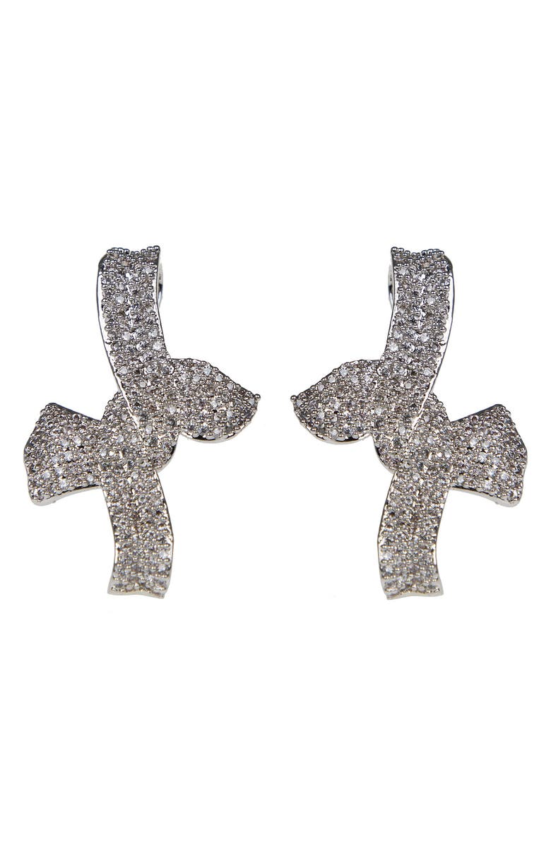 CZ by Kenneth Jay Lane Pavé CZ Bow Statement Earrings, Main, color, Clear/Silver