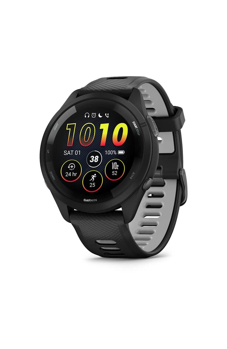 Garmin Forerunner 265, Black Bezel and Case with Black/Powder Gray Silicone Band, Main, color, Black Powder Gray