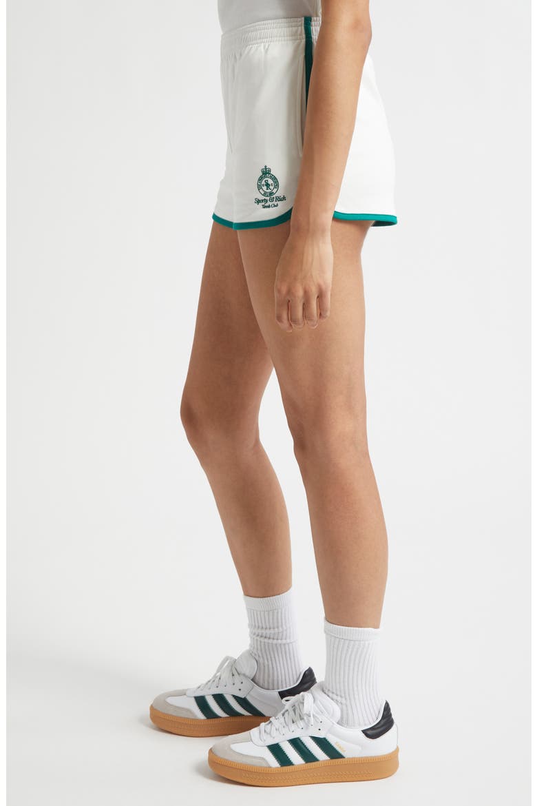 Crown Tennis Embroidered Piqué Shorts, Alternate, color, WHITE/ ALPINE