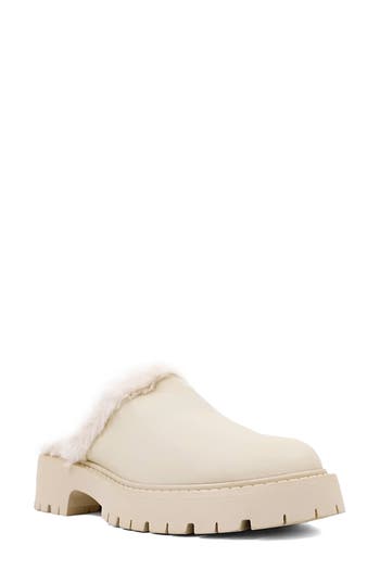 Shushop Tulip Faux Shearling Lined Lug Sole Mule In Neutral