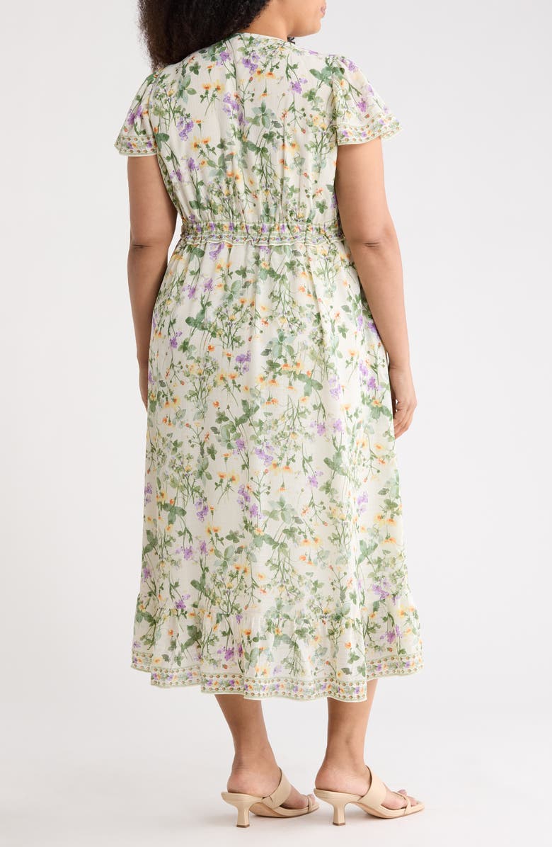MAX STUDIO Floral Flutter Sleeve Empire Waist Maxi Dress, Alternate, color, White/ Purple Inky Bloom