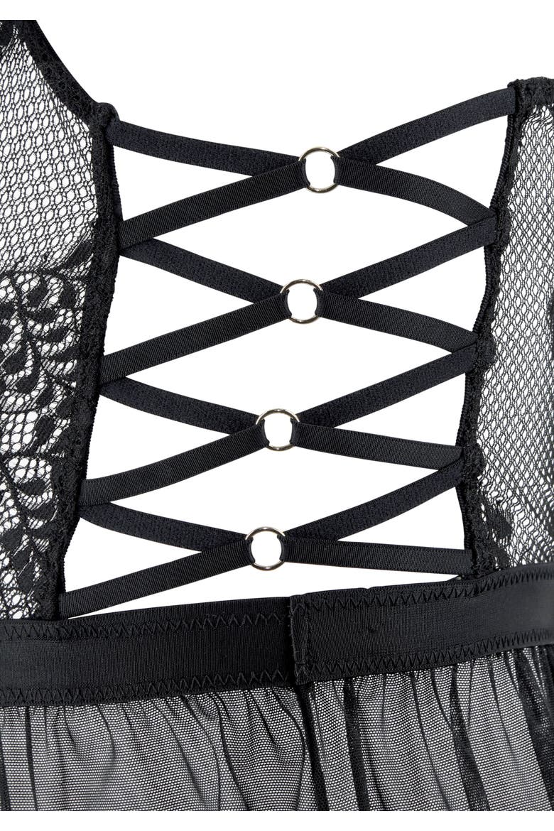Strappy Lace Babydoll, Alternate, color, Black