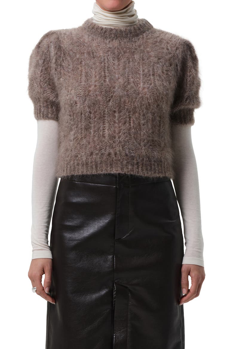 Odette Fuzzy Puff Sleeve Sweater, Main, color, MUSHROOM LIGHT BROWN