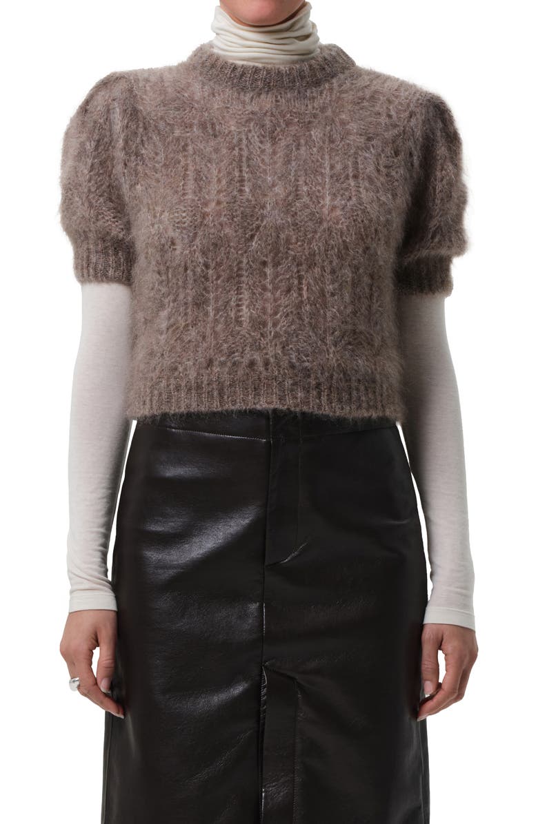 Citizens of Humanity Odette Fuzzy Puff Sleeve Sweater, Main, color, Mushroom Light Brown