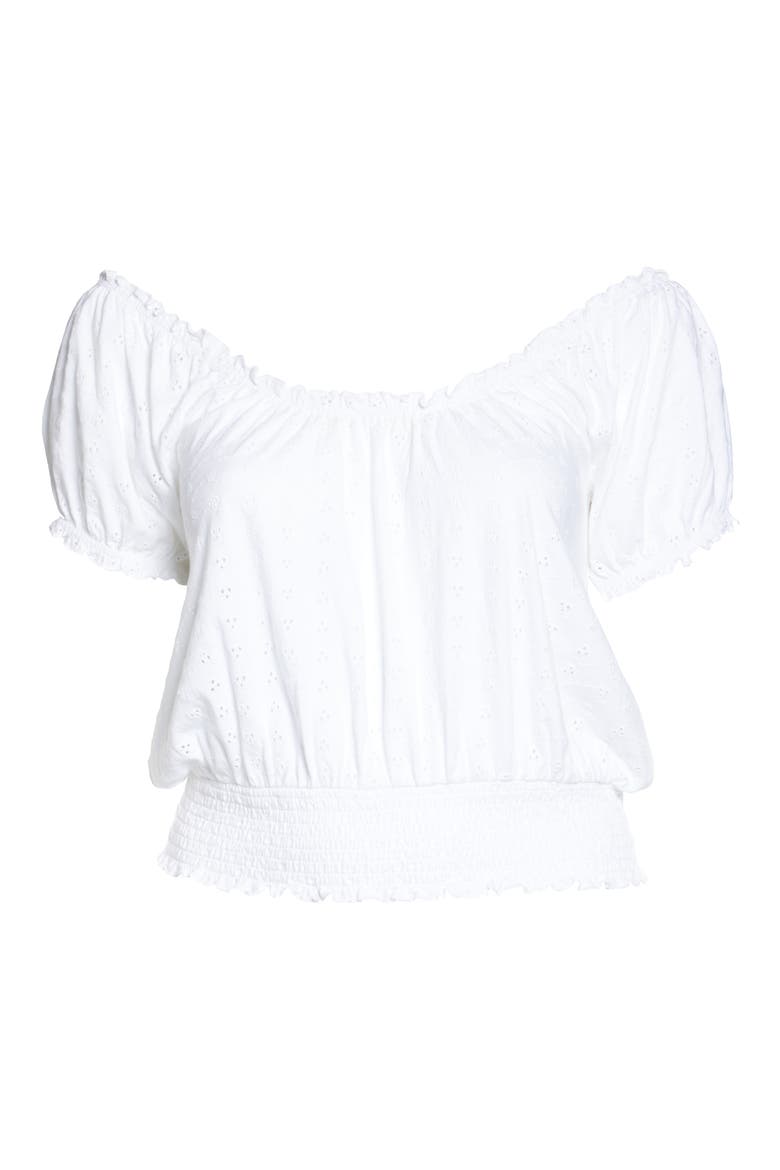Off the Shoulder Eyelet Top, Alternate, color, WHITE