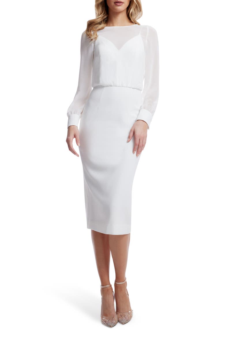 Pilar Mixed Media Long Sleeve Dress, Main, color, WHITE