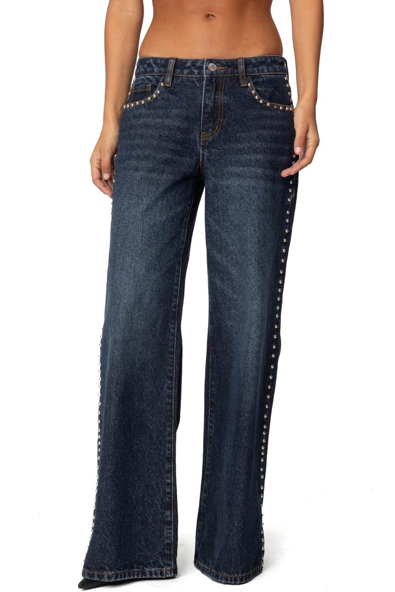 Stassie Studded Low Rise Baggy Jeans, Main, color, BLUE