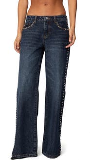 EDIKTED Stassie Studded Low Rise Baggy Jeans