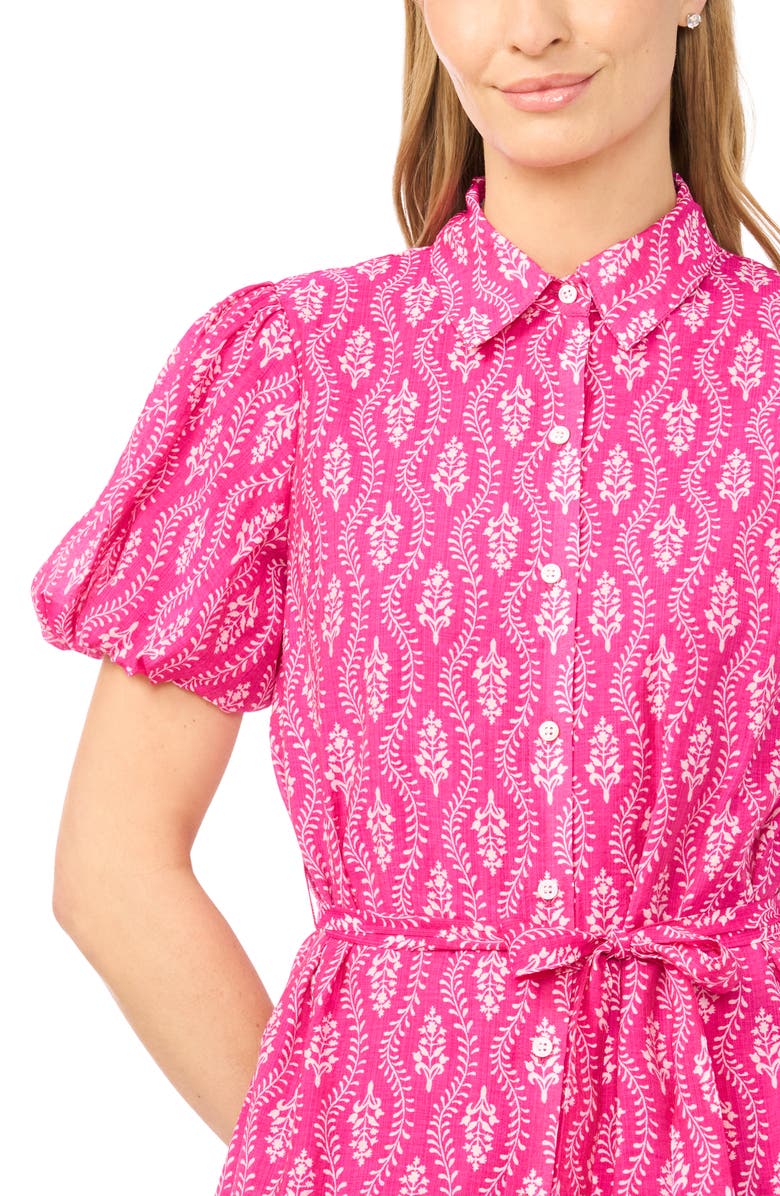 CeCe Floral Short Sleeve Mini Shirtdress, Alternate, color, Magenta