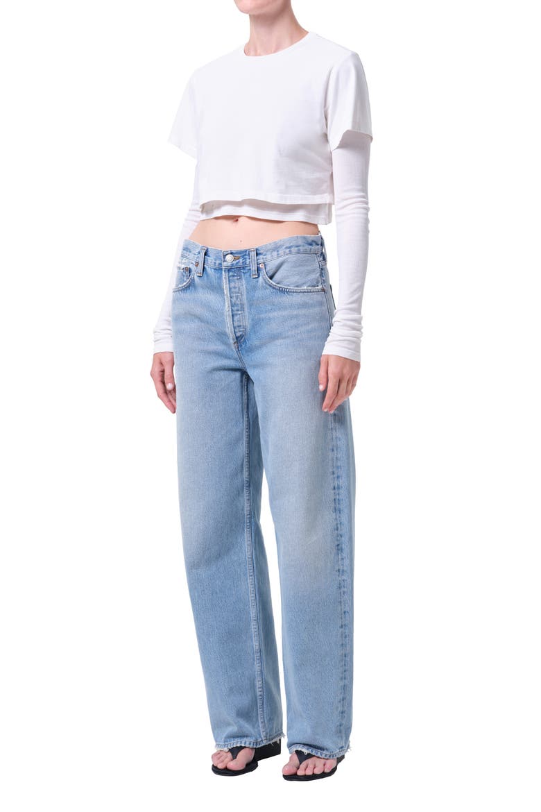 Romily Layered Long Sleeve Crop Top, Alternate, color, WHITE ASH WHITE