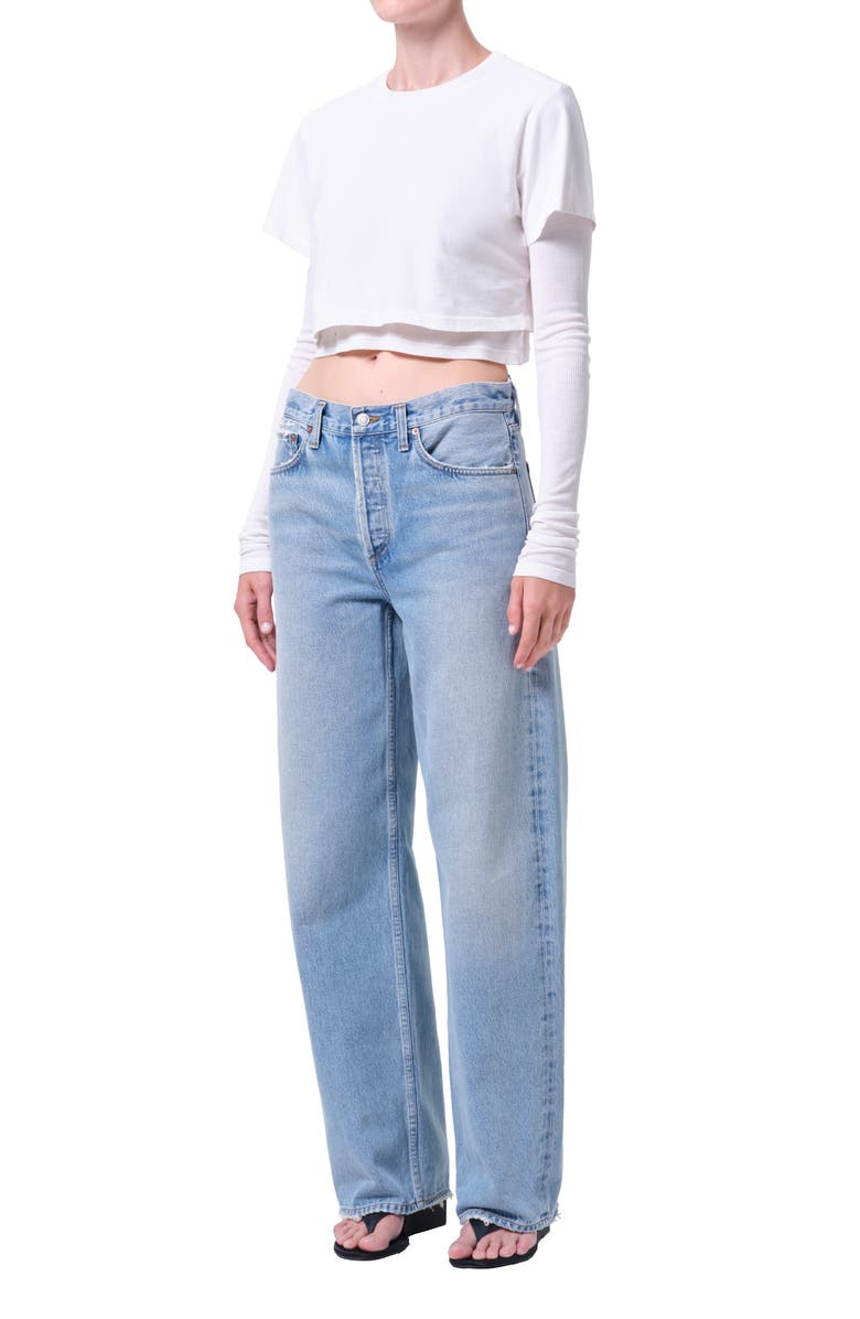 AGOLDE Romily Layered Long Sleeve Crop Top, Alternate, color, White Ash White