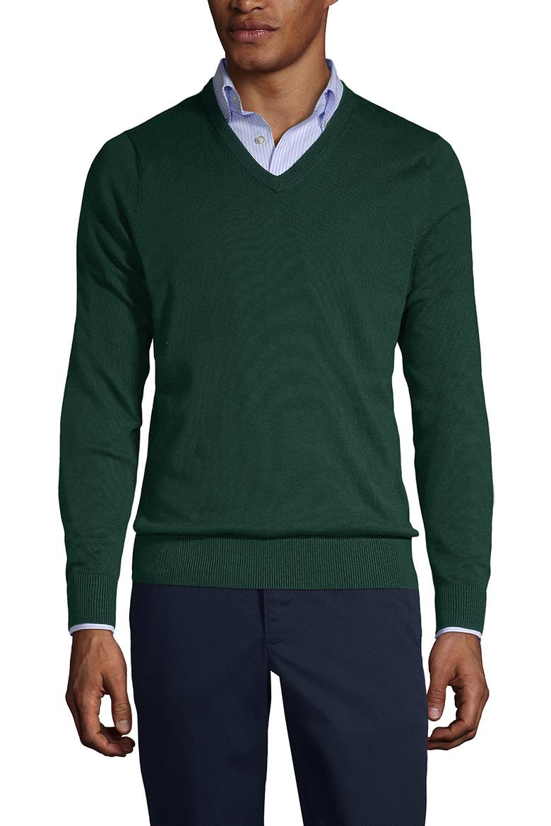 School Uniform  Cotton Modal Fine Gauge V-neck Sweater, Main, color, Evergreen