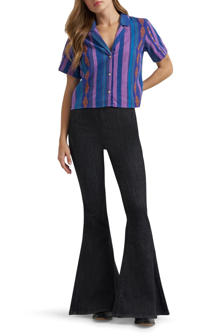 x Lainey Wilson Crop Cotton Jacquard Camp Shirt, Alternate, color, PINK