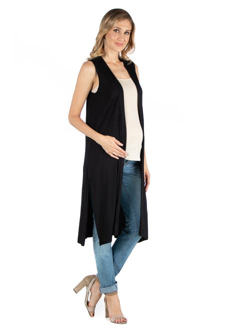 24seven Comfort Apparel Maternity Sleeveless Long Cardigan With Side Slit