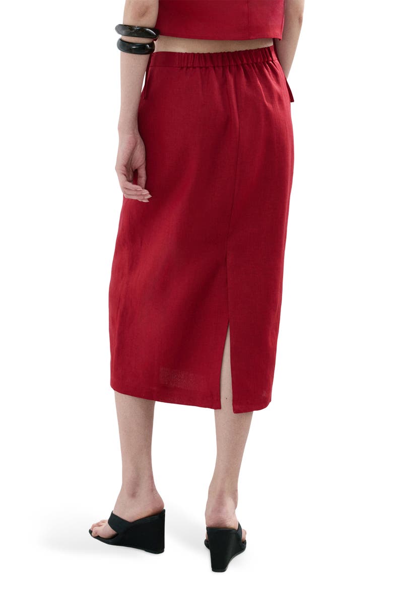 Linen Midi Skirt, Alternate, color, RED