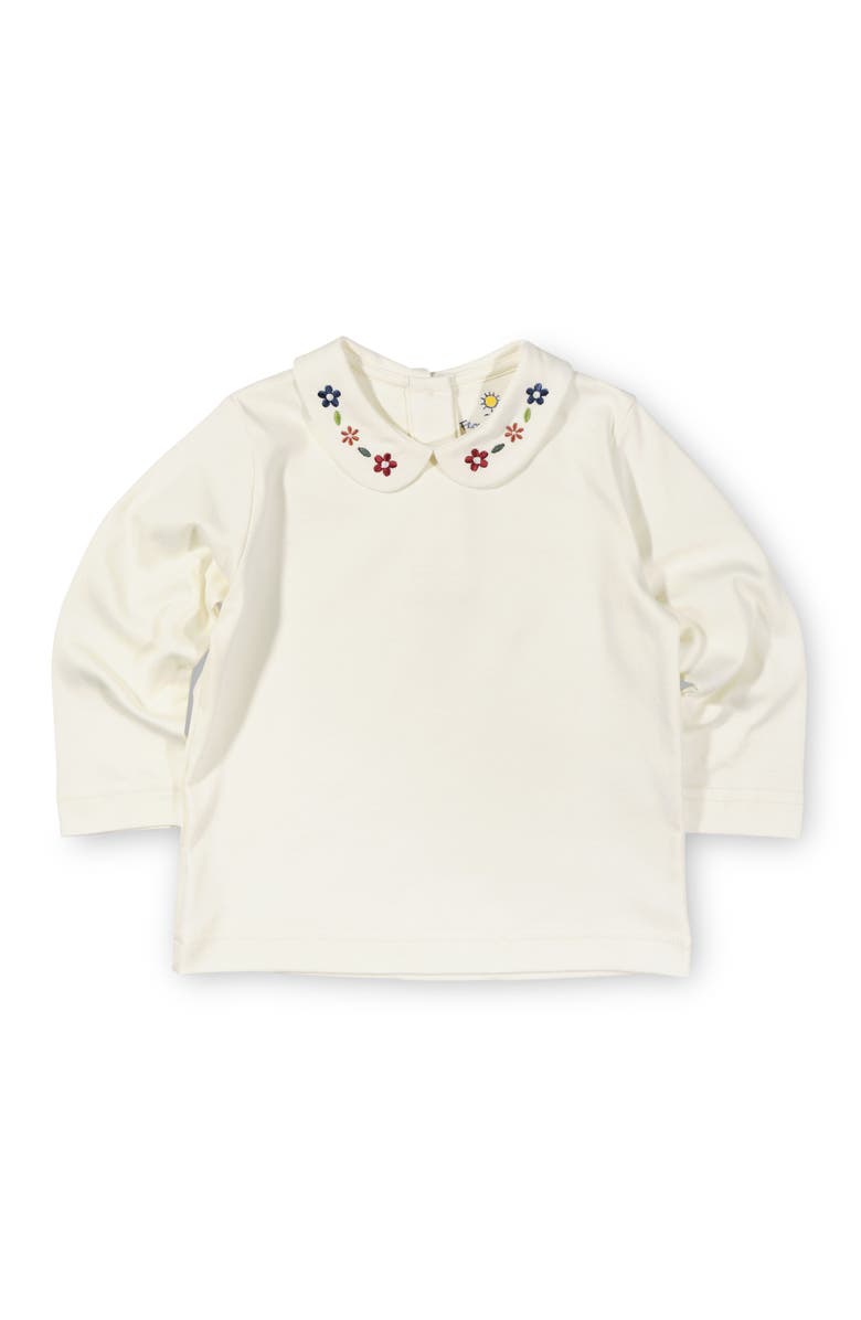 Florence Eiseman Knit Long Sleeve Blouse With Embroidered Flowers, Main, color, Ivory