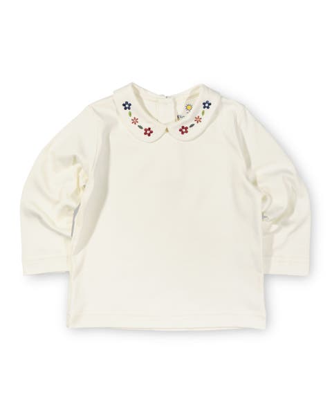 Knit Long Sleeve Blouse With Embroidered Flowers (Toddler, Little Kid)