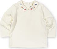 Florence Eiseman Knit Long Sleeve Blouse With Embroidered Flowers