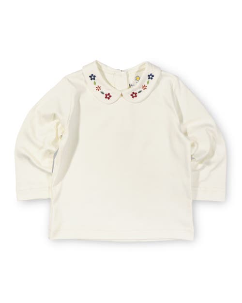 Florence Eiseman Knit Long Sleeve Blouse With Embroidered Flowers In Neutral