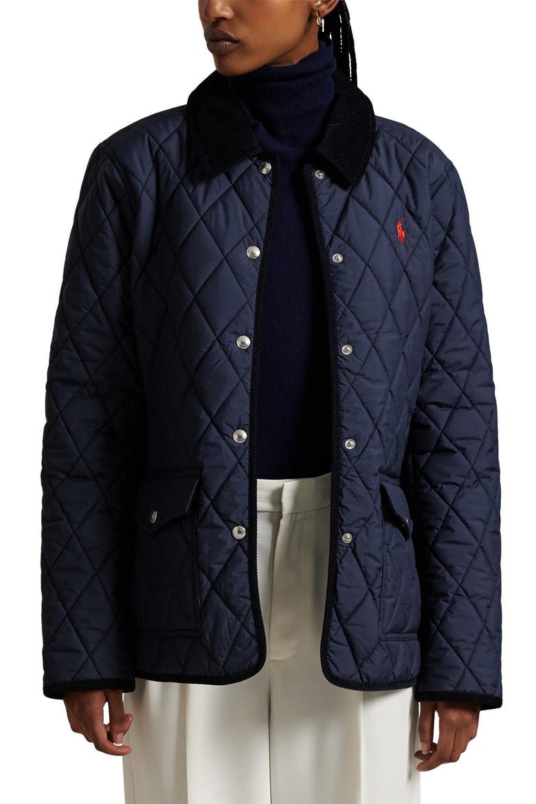 Corduroy Collar Quilted Barn Jacket, Main, color, RL NAVY