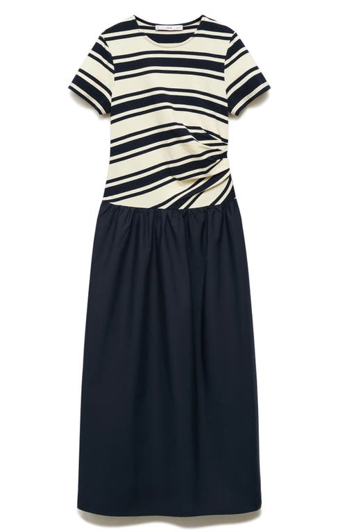 Mango Stripe Bodice Cotton Maxi Dress In Blue