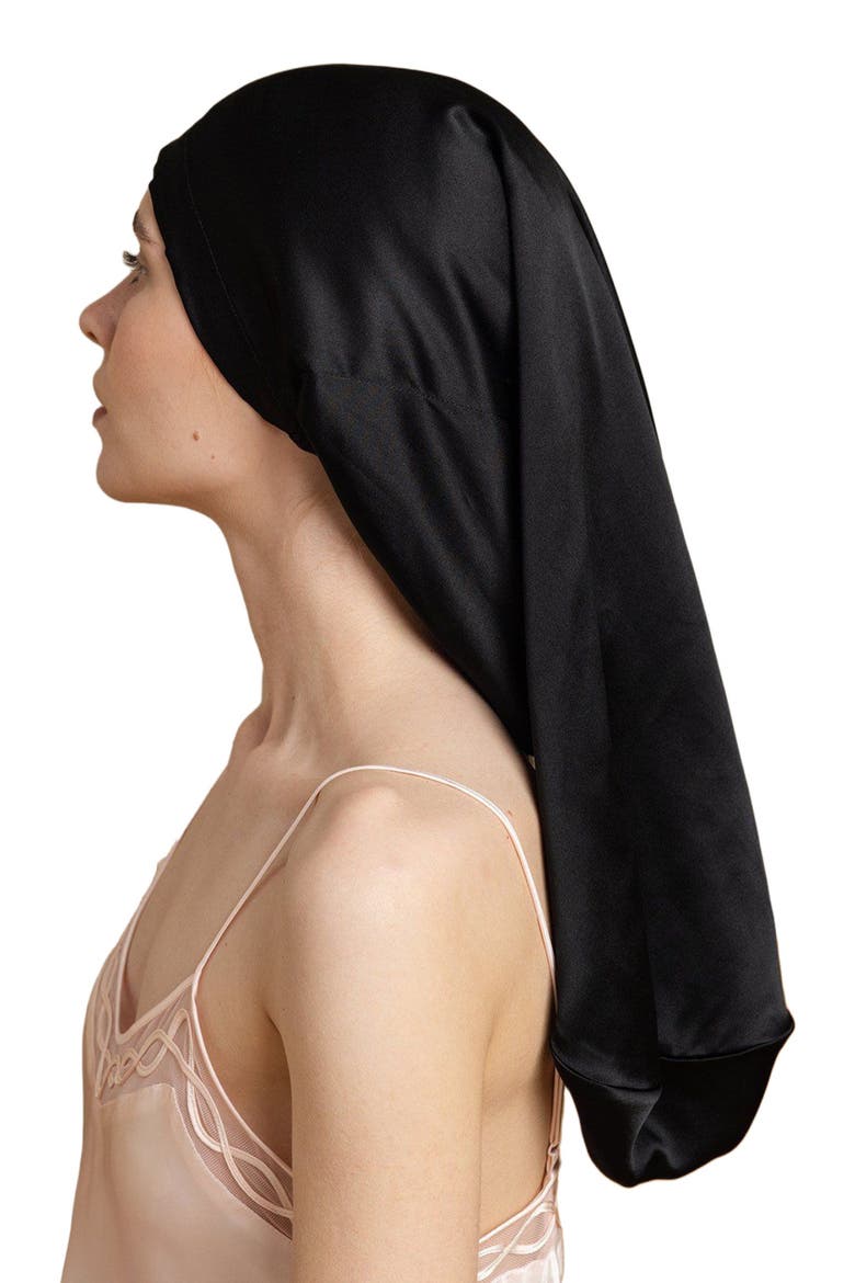 Pure Silk Elegant Long Bonnet, Alternate, color, Black
