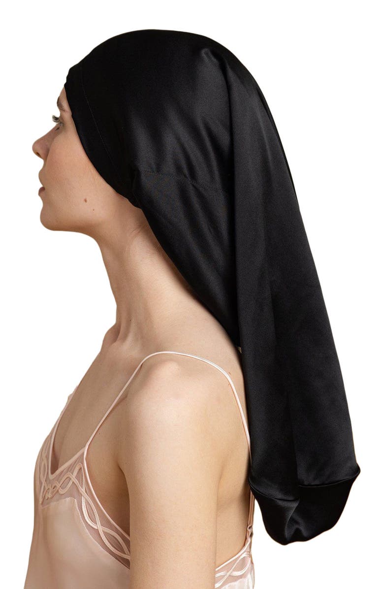 SILKSILKY Pure Silk Elegant Long Bonnet, Alternate, color, Black