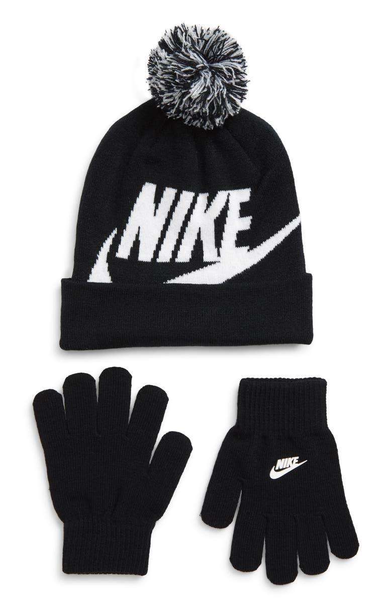 Nike Swoosh Pom Beanie & Gloves Set, Main, color,