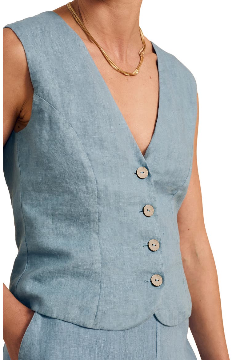 Linen Blend Tailored Waistcoat, Alternate, color, Chalk Blue