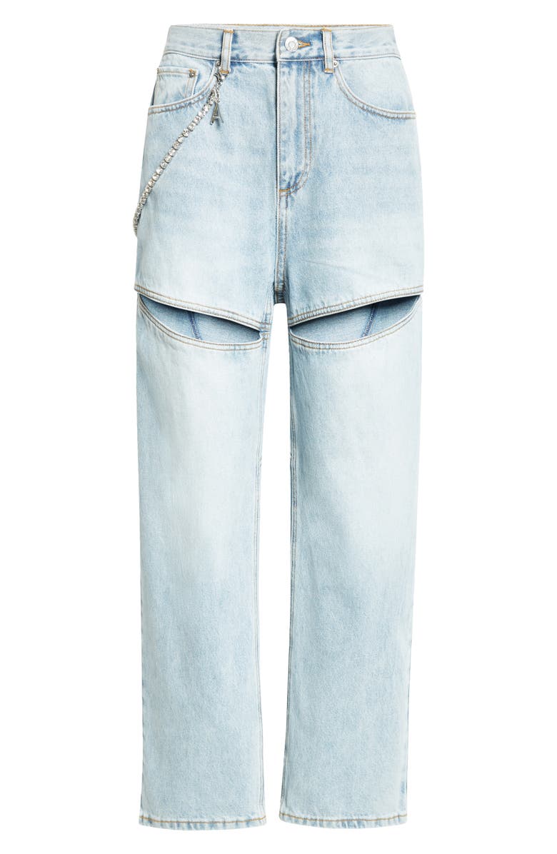 Area Slit Straight Leg Jeans with Crystal Chain, Alternate, color, Light Blue