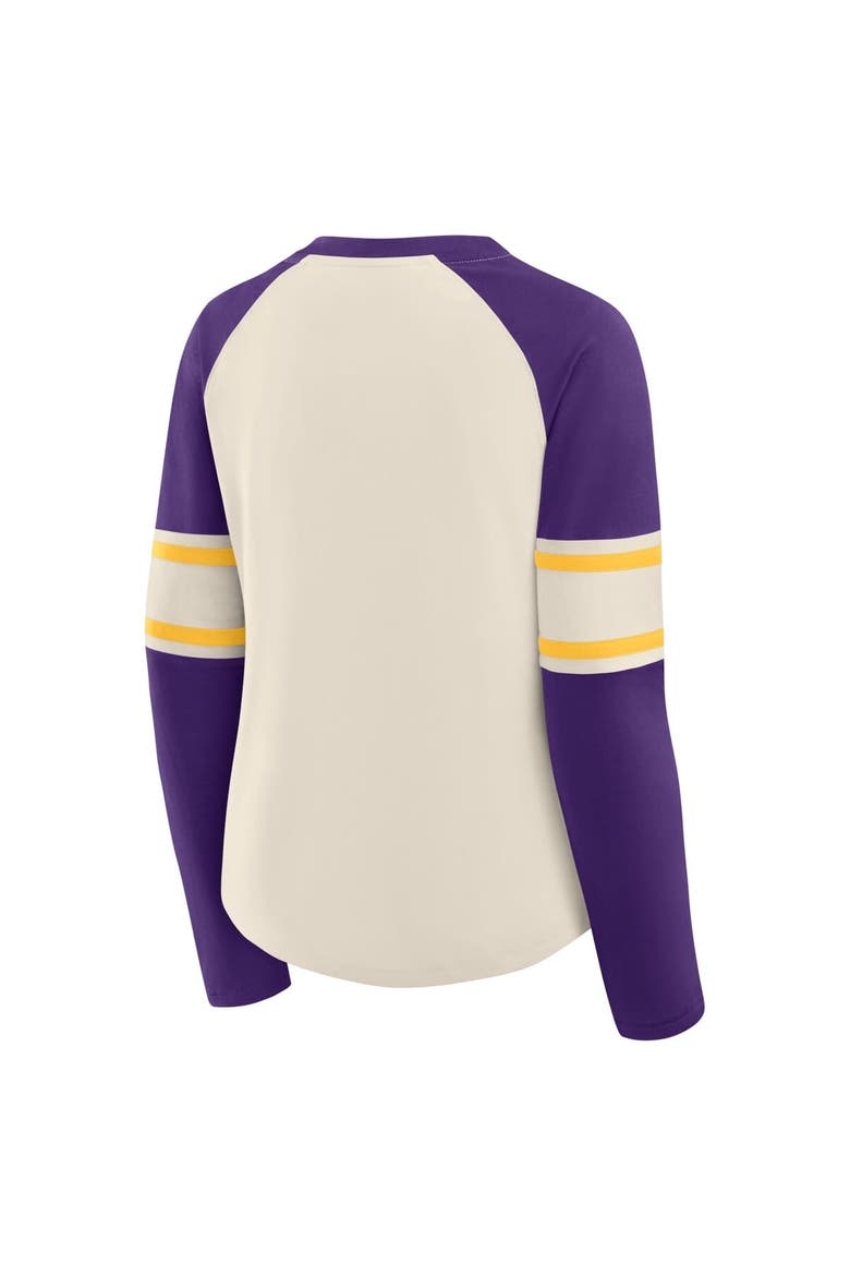 Women's Fanatics Cream/Purple Minnesota Vikings Hometown Gridiron Hero Raglan Lace-Up V-Neck Long Sleeve T-Shirt, Alternate, color, Cream