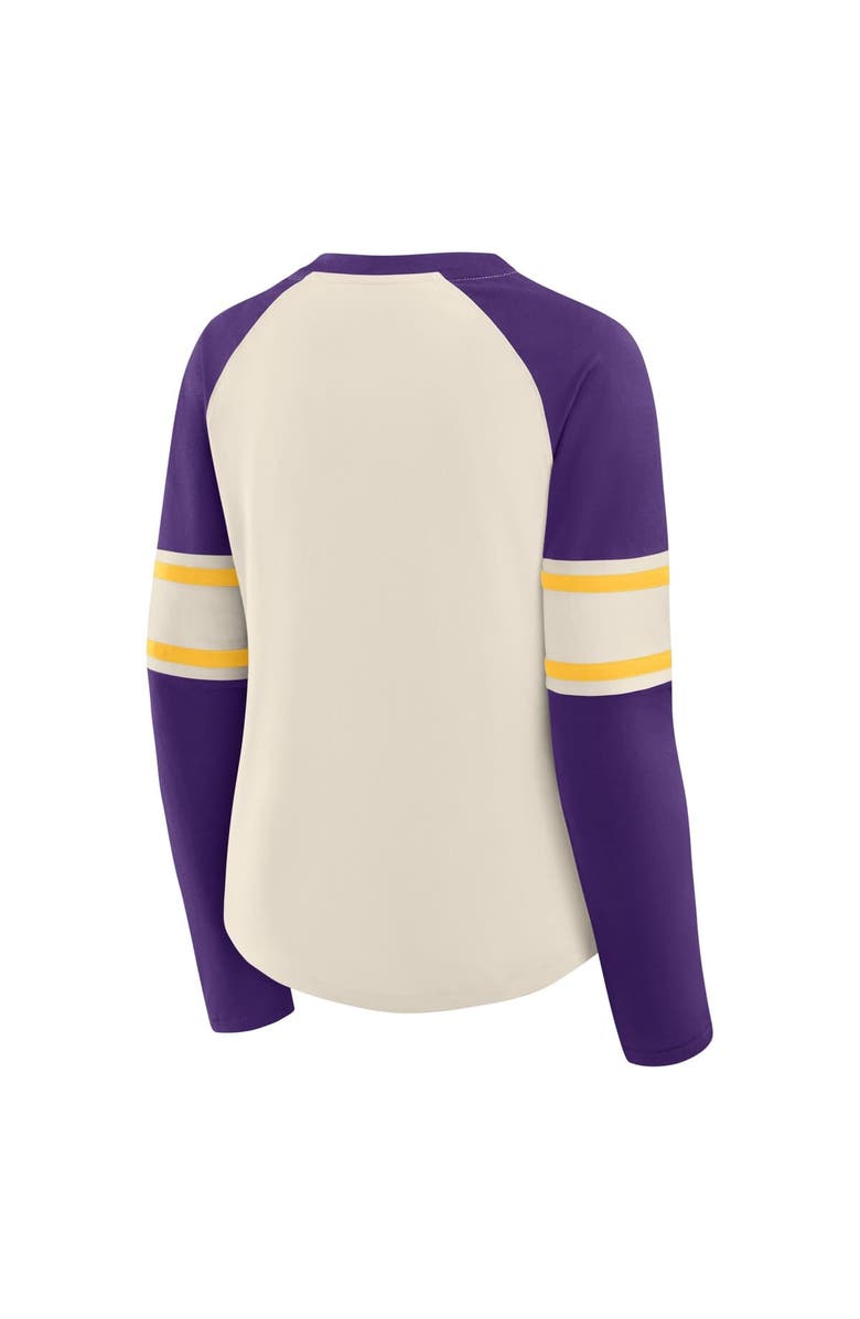FANATICS Women's Fanatics Cream/Purple Minnesota Vikings Hometown Gridiron Hero Raglan Lace-Up V-Neck Long Sleeve T-Shirt, Alternate, color, Cream