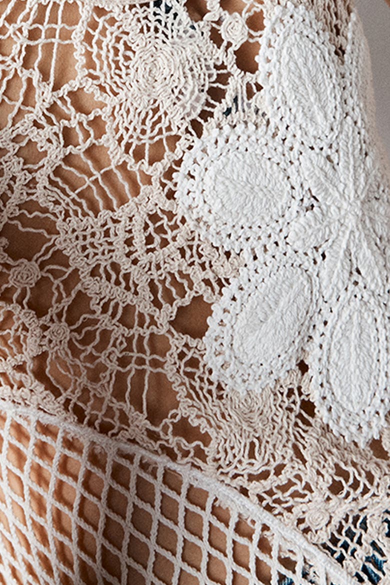 Scoop Neck Crochet Mini Dress, Alternate, color, Stone