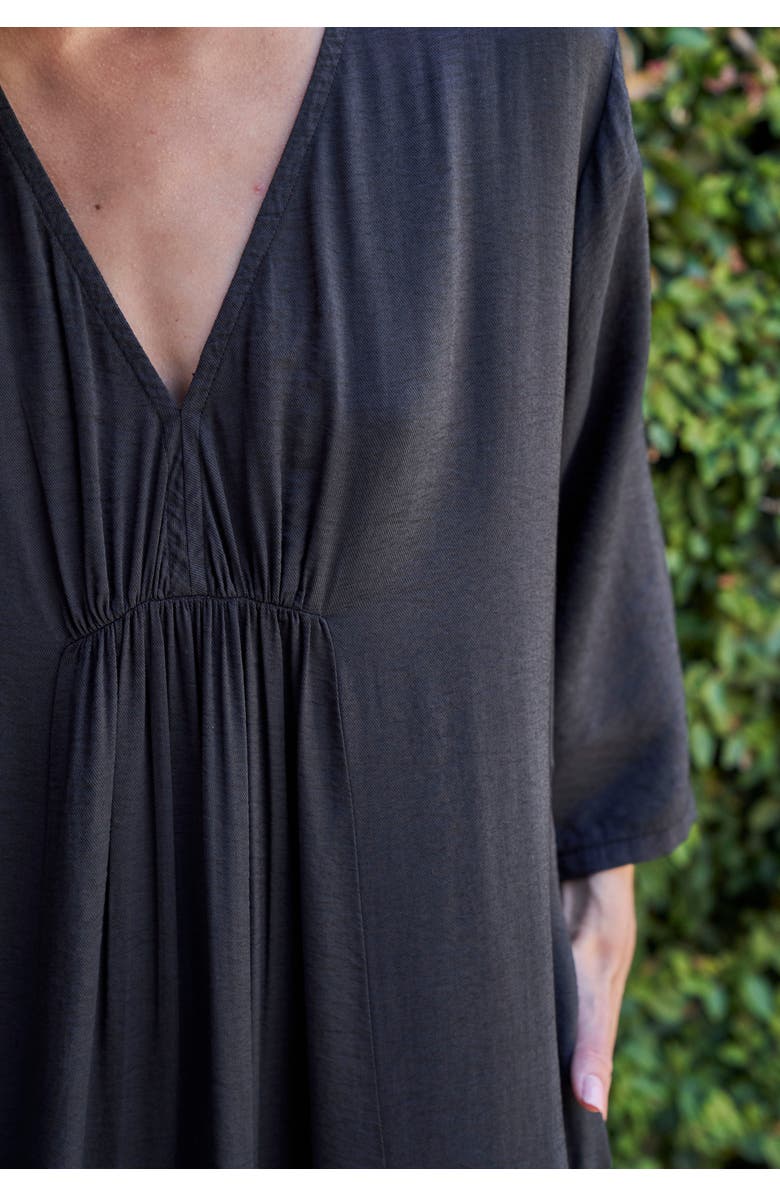 ocean+main Cupro Rouched Front Caftan, Alternate, color, Black