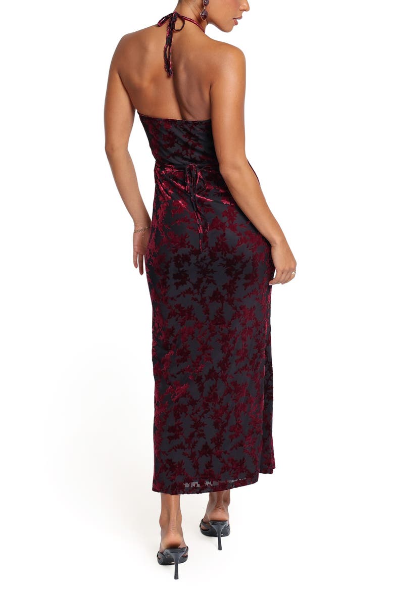 Brynne Halter Neck Burnout Velvet Midi Dress, Alternate, color, BERRY VELVET BURNOUT