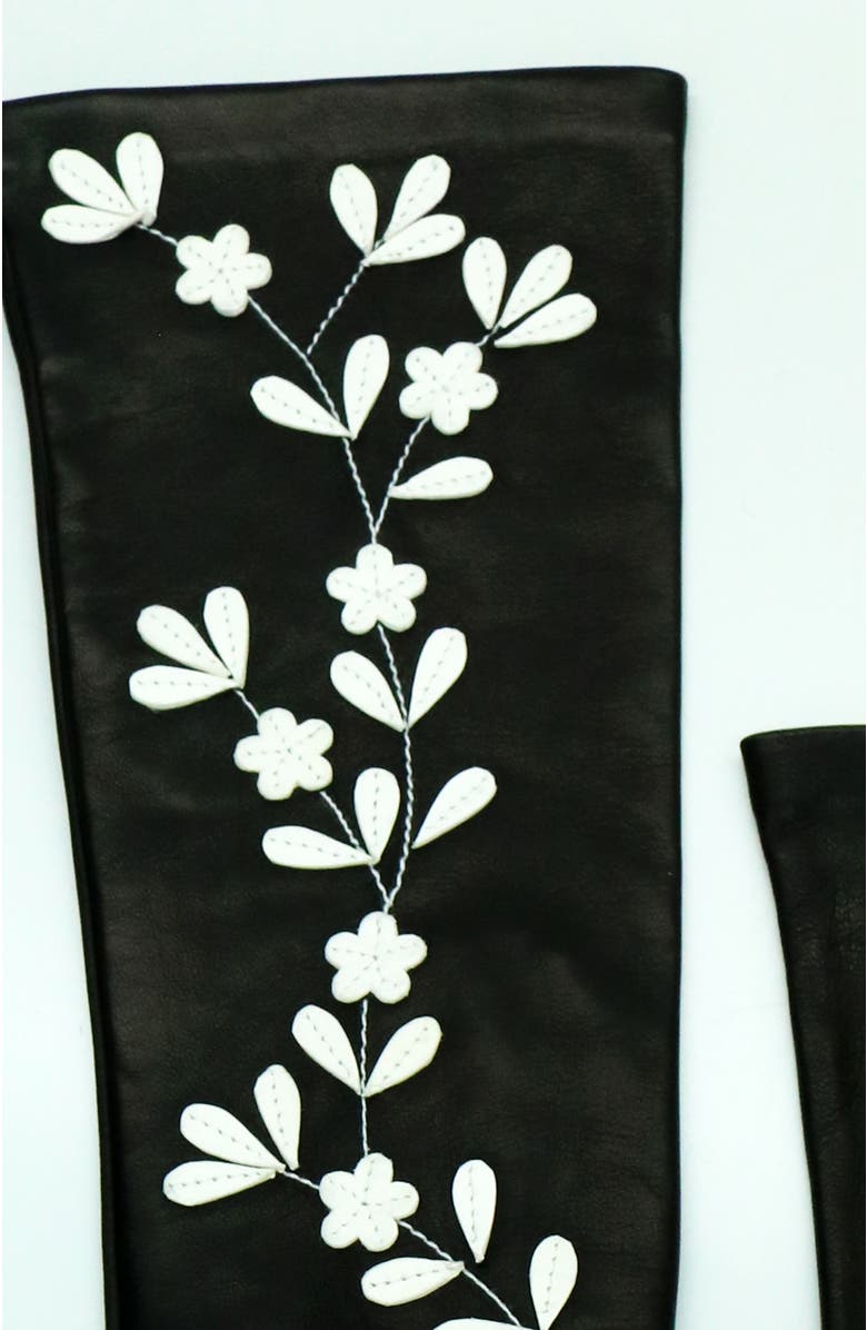 Portolano Leather gloves with leaves and flowers, Alternate, color, Black/White