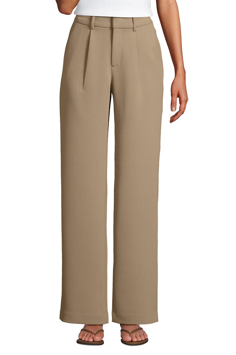 Crepe High Rise Pleated Wide Leg Pants, Alternate, color, Desert Tan