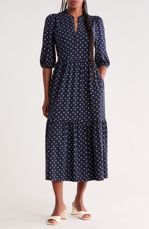 Three-Quarter Sleeve Knit Midi Dress