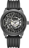 Kenneth Cole New York Skeleton Black Automatic Silicone Strap Watch, 44mm
