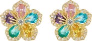 EYE CANDY LOS ANGELES Flower Dazzle Gold Toned Multi-Colored CZ Crystal Stud Earrings