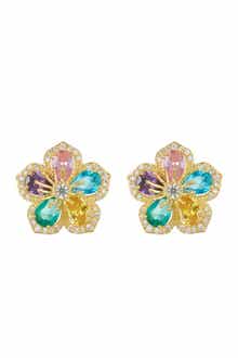 EYE CANDY LOS ANGELES Flower Dazzle Gold Toned Multi-Colored CZ Crystal Stud Earrings